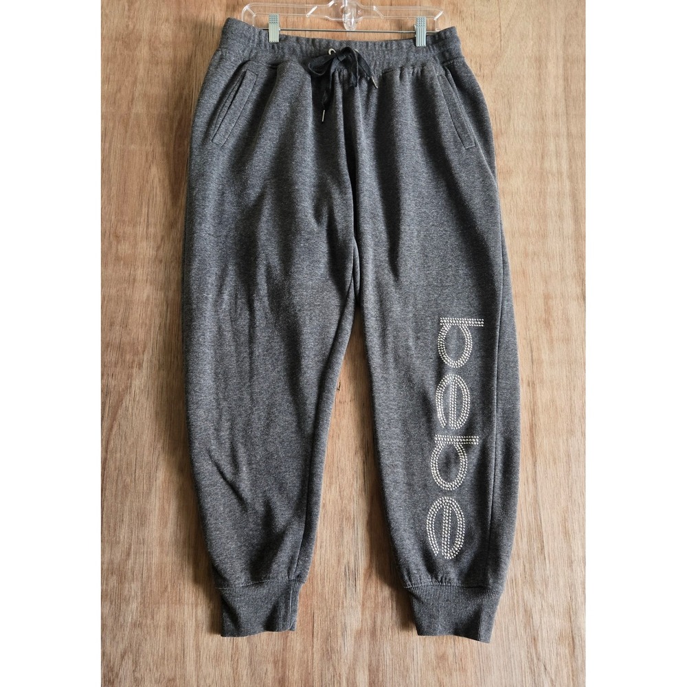 Bebe Sport Rhinestone Y2K Gray Sweatpants 1X Women's Streetwear Baddie Retro